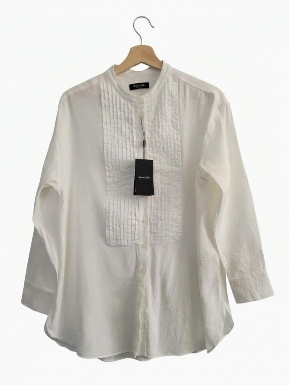 NWT Massimo Dutti Sz S Cream Pleated Front Tuxedo Shirt 100% Cotton Minimalist